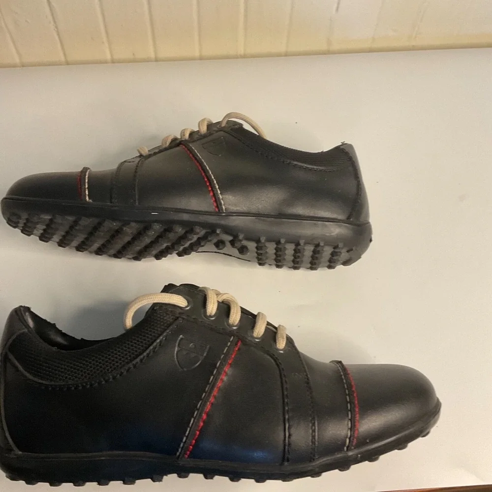 Bally Golf Shoes Shoes 27902 Black Leather Red/White Stitching‎ Women's 7.5